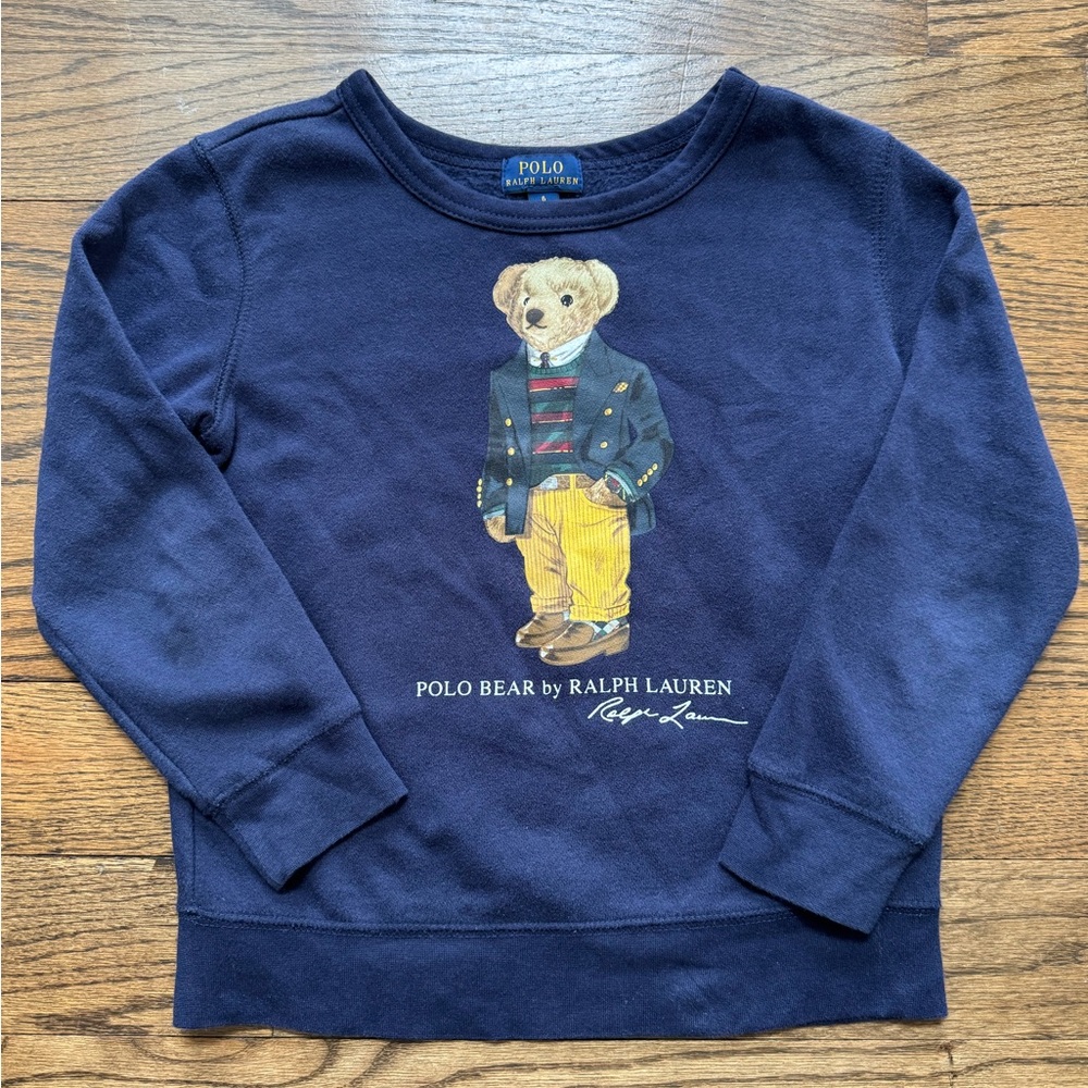 Ralph Lauren Polo Bear crew neck navy sweatshirt, size 6